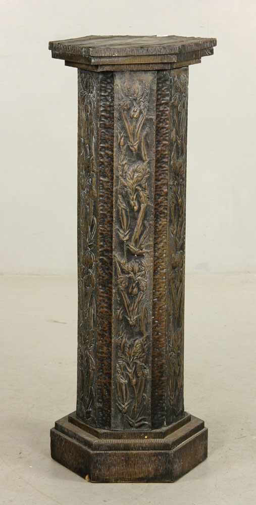 Appraisal: - Brass Floral Pedestal Pedestal embossed brass with floral design