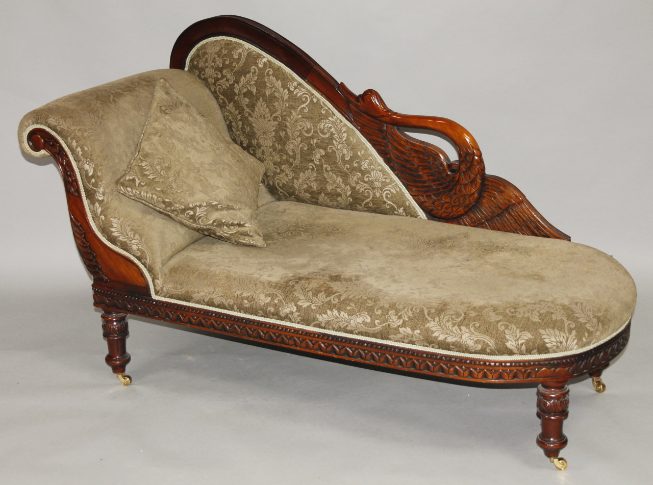 Appraisal: A thC mahogany framed chaise longue of good proportion the