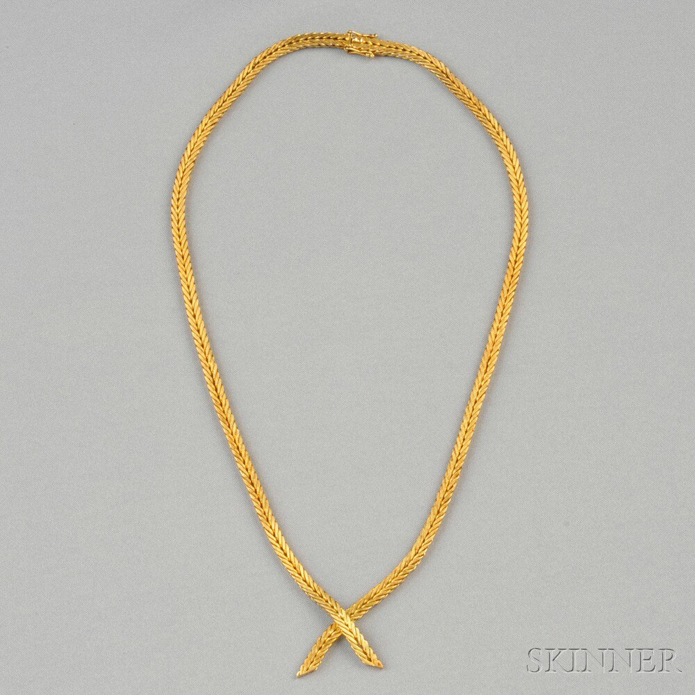 Appraisal: kt Gold Necklace composed of woven link chain dwt lg