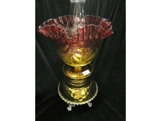 Appraisal: Bradley Hubbard Oil Lamp with rare amberina art glass shade