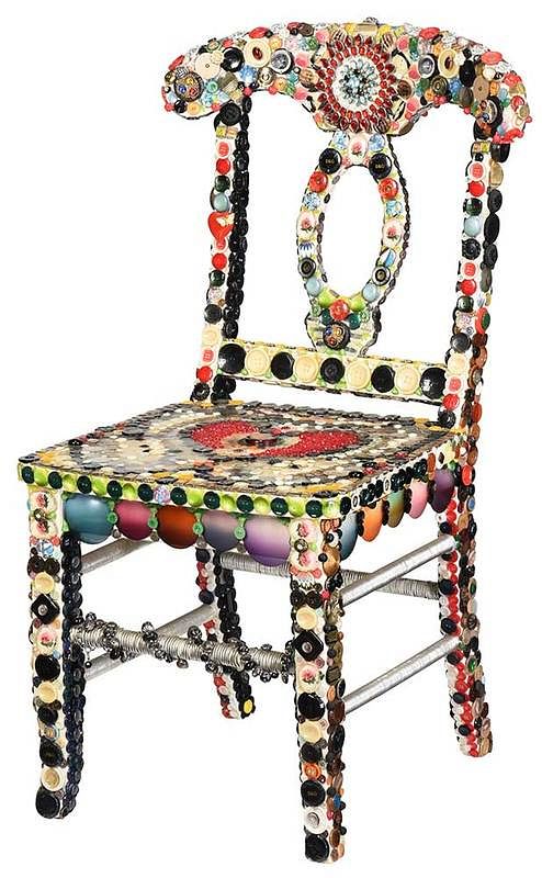 Appraisal: Folk Art Decorated Button Chair American including buttons from Dolce