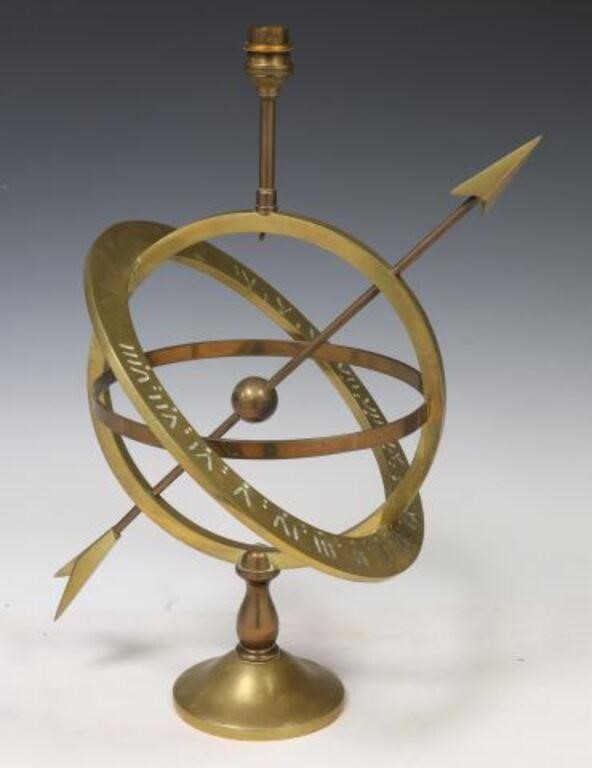 Appraisal: ARCHITECTURAL BRASS ARMILLARY SPHERE TABLE LAMPBrass armillary sphere table lamp