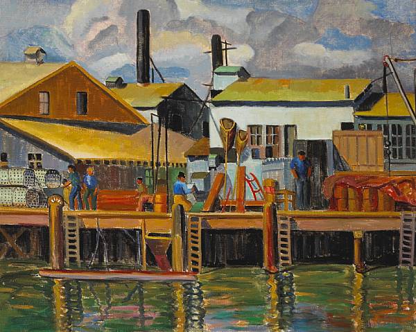 Appraisal: Helen Rousseau - Fish Cannery indistinctly signed 'H Rousseau' lower