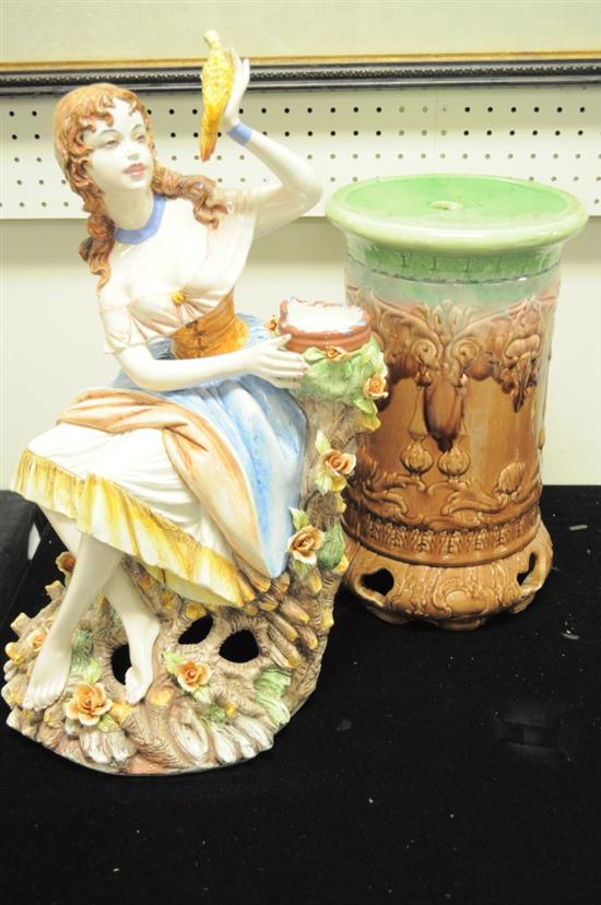 Appraisal: Porcelain figure of woman sitting on tree trunk with bird