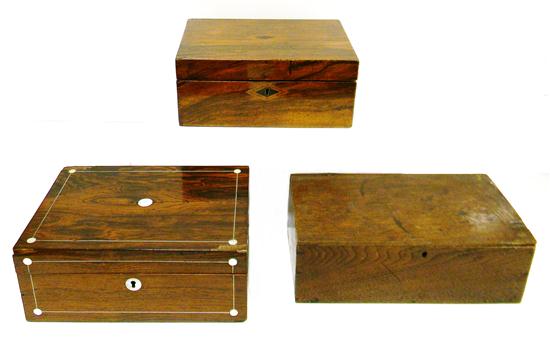 Appraisal: Three th C wooden boxes including lap desk inlaid diamond