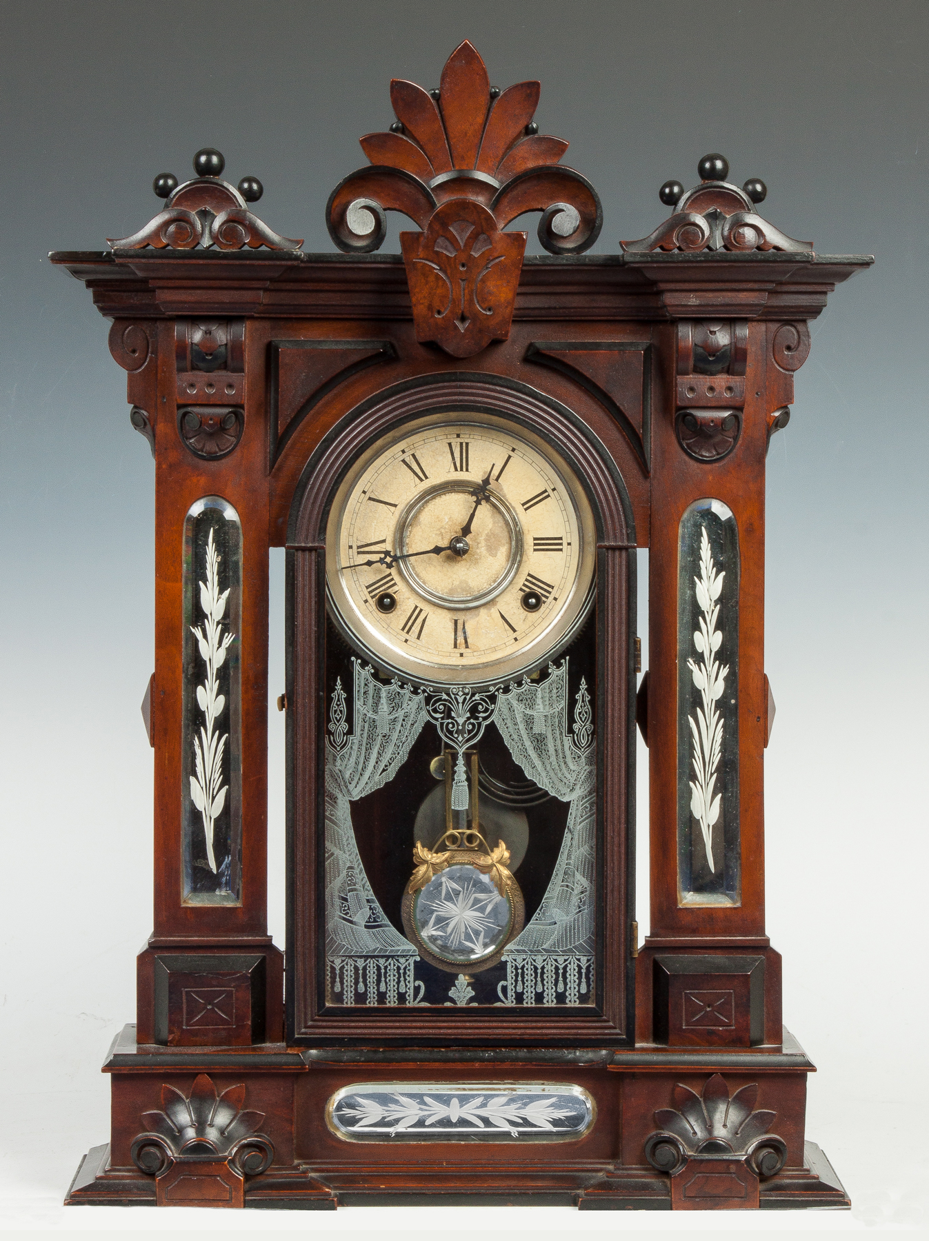 Appraisal: William L Gilbert Clock Co Amphion Winstead CT Walnut burl