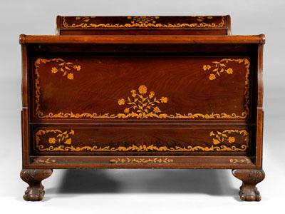 Appraisal: Marquetry inlaid sleigh bed figured mahogany veneers with elaborate floral