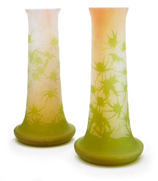 Appraisal: A pair of Galle cameo glass Thistle vases - each