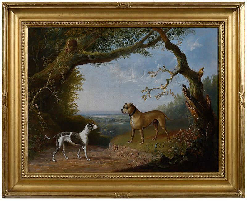 Appraisal: British School Sporting Painting th century Two Bull Terriers in