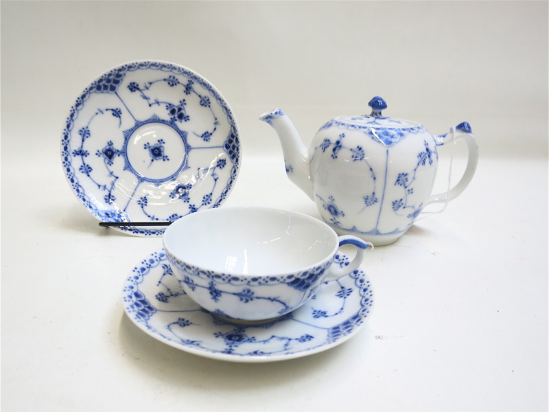 Appraisal: ROYAL COPENHAGEN BLUE FLUTED HALF LACE TEA SET twelve pieces