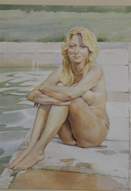 Appraisal: Wilfred G May watercolour female nude seated by a pool