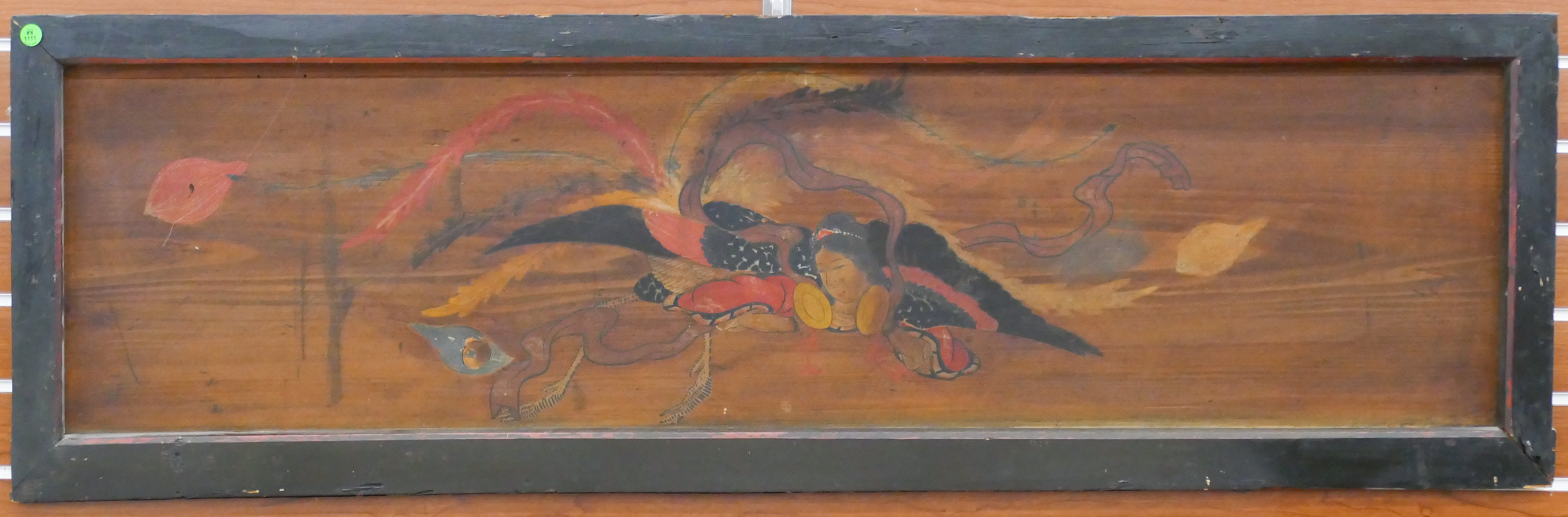 Appraisal: Pair Meiji Japanese Polychrome Woman Riding Phoenix Wood Panels ''x