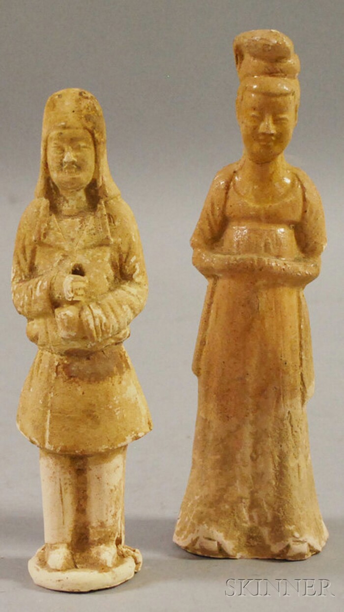 Appraisal: Two Straw-glazed Figures China Tang-style a standing figure of a