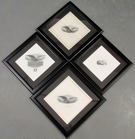 Appraisal: - Four framed and matted printed silk handkerchiefs- of Capital