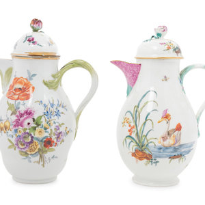 Appraisal: Two Continental Porcelain Coffee Pots th Century each bearing spurious