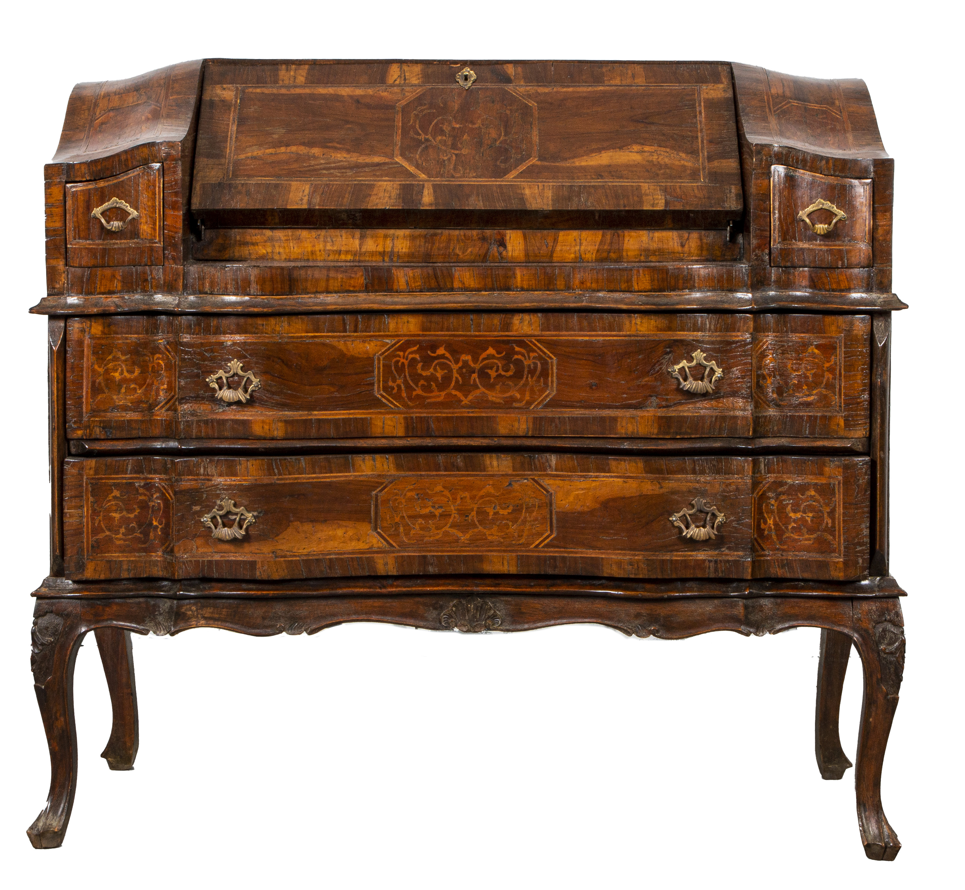 Appraisal: ITALIAN ROCOCO INLAID WALNUT SECRETARY DESK Italian Rococo inlaid walnut