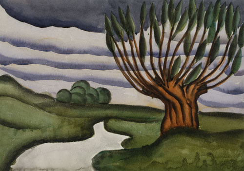 Appraisal: BEN SHAHN Landscape with River and Trees Tempera on wove