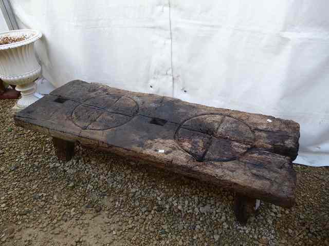 Appraisal: AN OLD RUSTIC PLANK LOW TABLE OR PIG BENCH on