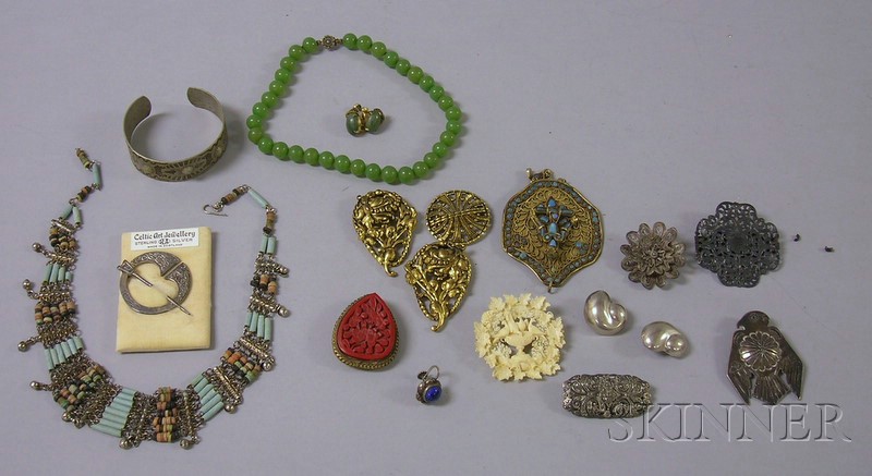 Appraisal: Group of Silver and Ethnic Jewelry including a carved ivory