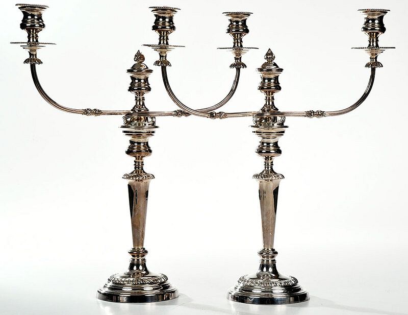 Appraisal: Pair of Silver Plate Candelabra Probably English th century two