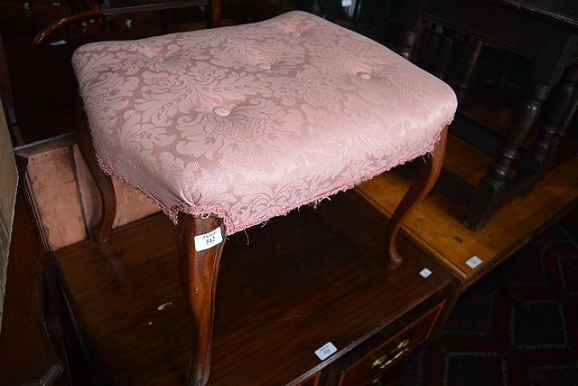 Appraisal: Late th Century mahogany stoolhaving cabriole legs and pink buttoned