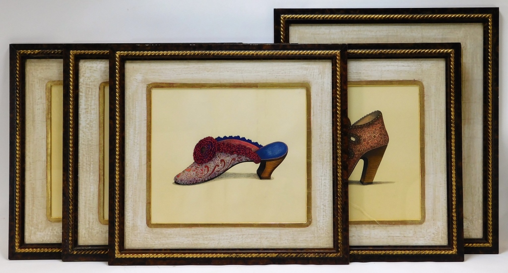 Appraisal: FIONA SAUNDERS SHOE STUDY PAINTINGS France th CenturyCollection of highly