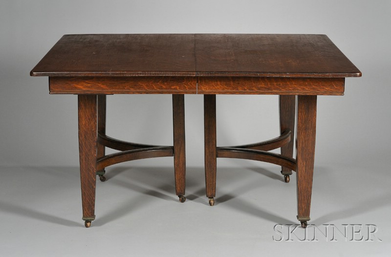 Appraisal: Arts Crafts Dining Table Oak Retailed by Paine Furniture Boston