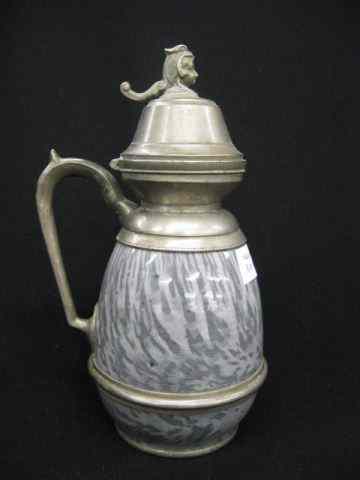 Appraisal: Victorian Agate Enamelware Syrup Pitcher pewter trim fancy finial ''