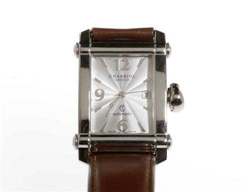 Appraisal: WRISTWATCH AUTOMATIC PHILIPPE CHARRIOL COLVMBVS Steel Ref CCAR Rectangular case