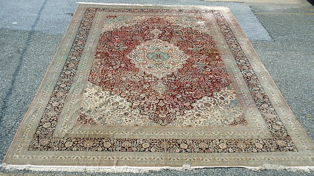 Appraisal: - Palace size silk oriental carpet with floral patterns and