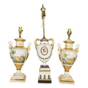 Appraisal: A Pair of Paris Porcelain Lamps and an Additional Lamp