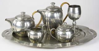 Appraisal: pc Porter Blanchard hand hammered Colonial pewter tea set with