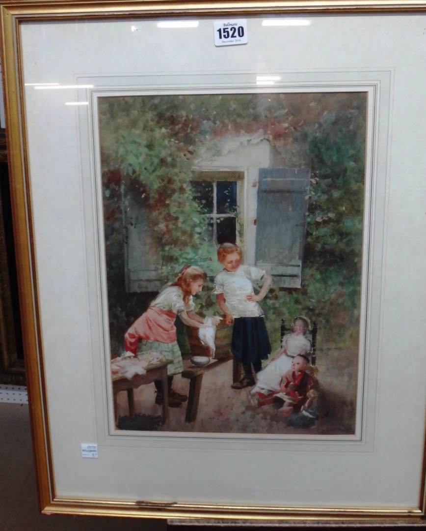 Appraisal: Continental School th century Children with their dolls watercolour cm