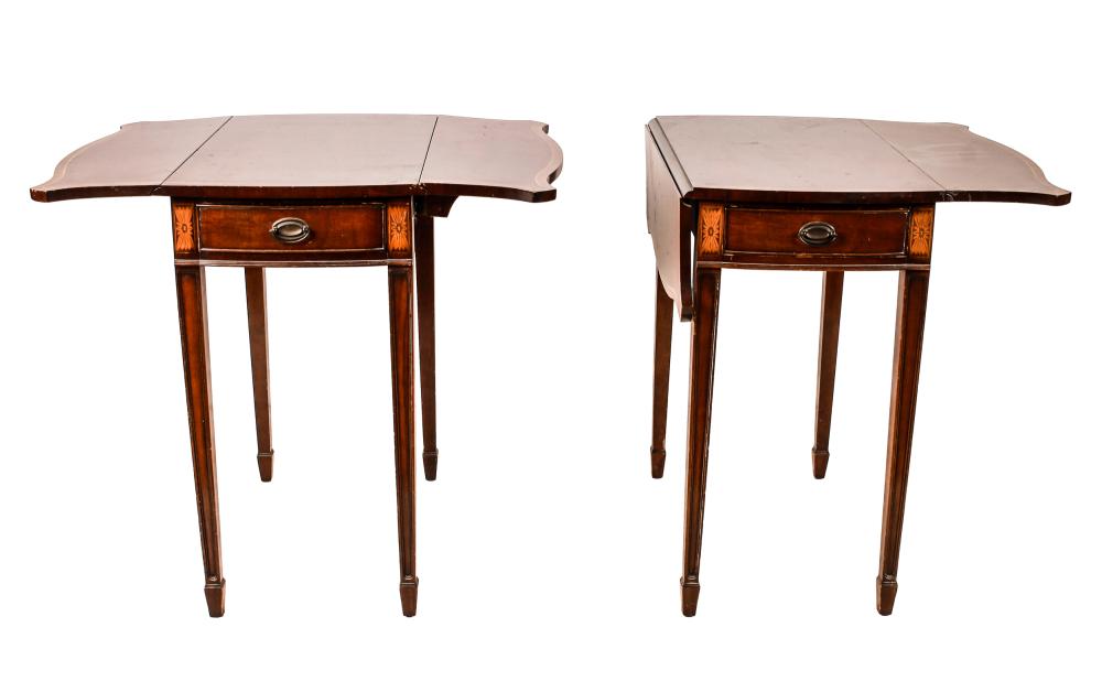 Appraisal: PAIR OF INLAID MAHOGANY PEMBROKE TABLESCondition with scratches and scuffs