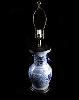 Appraisal: Chinese Blue and White Vase Lamp Chinese th century blue