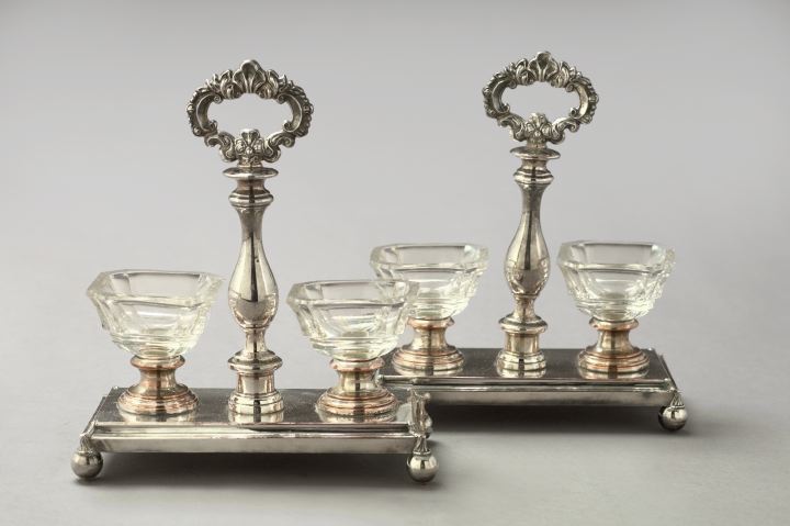 Appraisal: Pair of Louis-Philippe Fused Silver and Cut Glass Double Salts