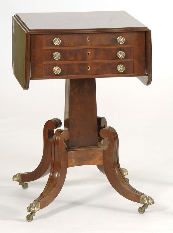 Appraisal: ANTIQUE AMERICAN CLASSICAL DROP-LEAF WORK STAND Circa In mahogany with