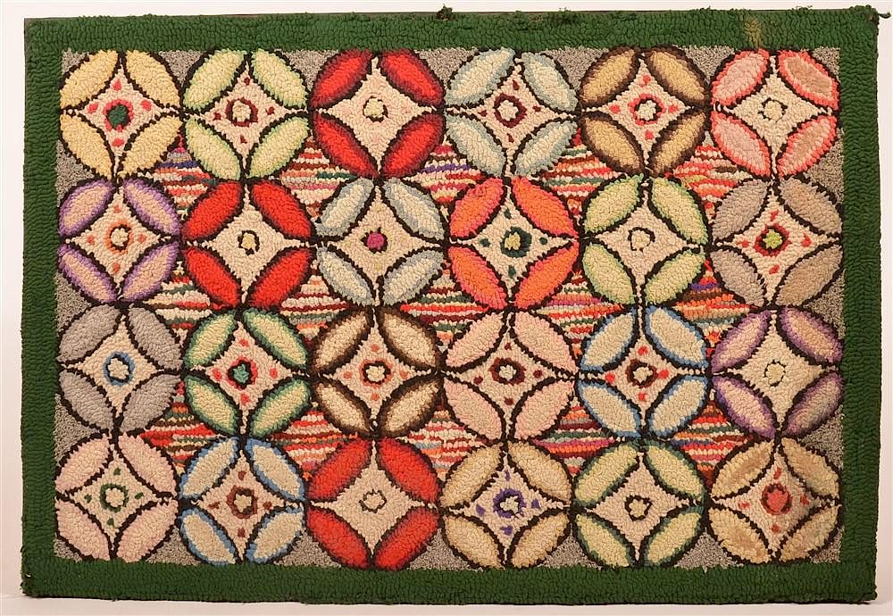 Appraisal: Vintage Amish Geometric Pattern Hooked Rug Vintage Amish Geometric Pattern