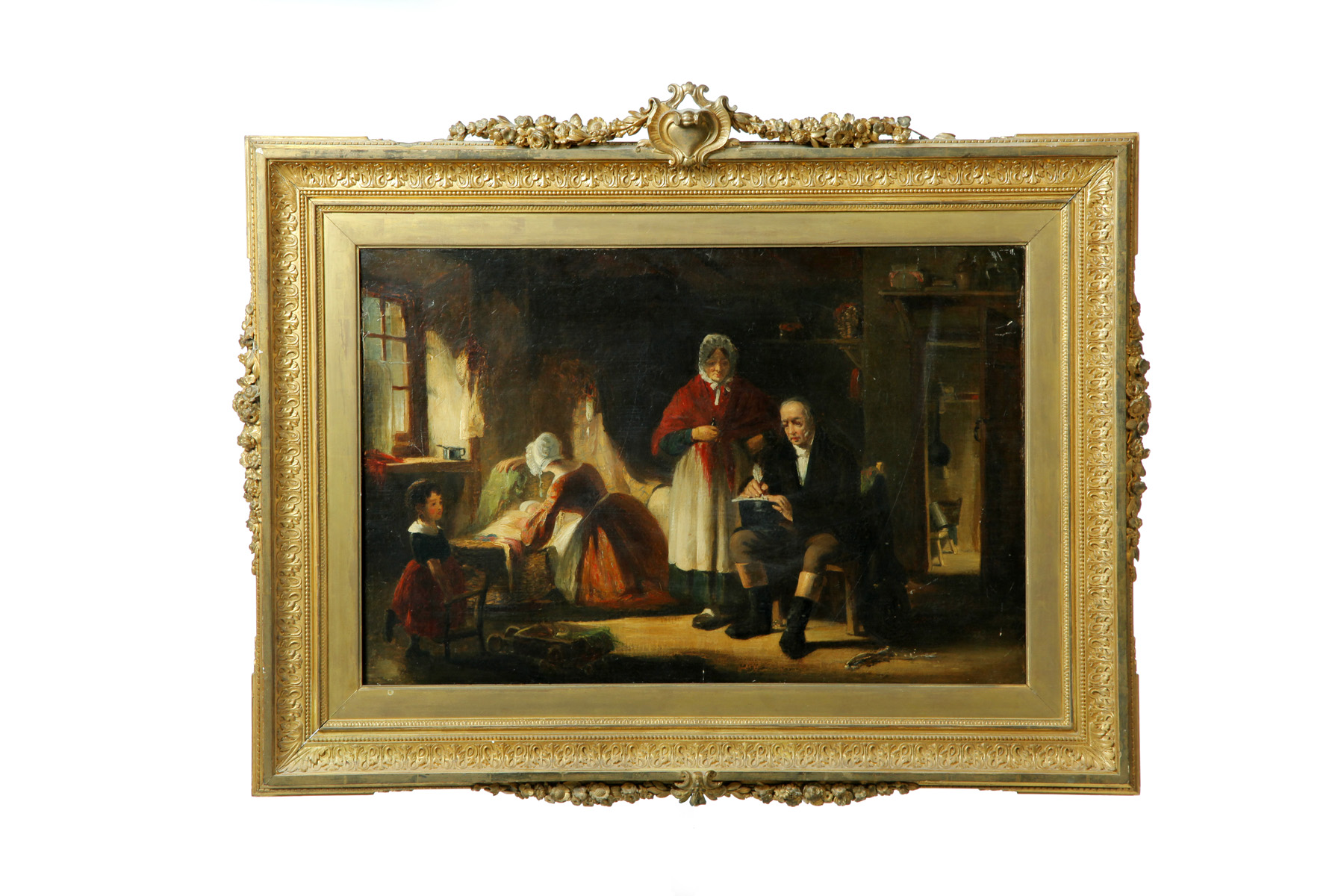 Appraisal: FRAMED OIL ON CANVAS INTERIOR SCENE England mid th century