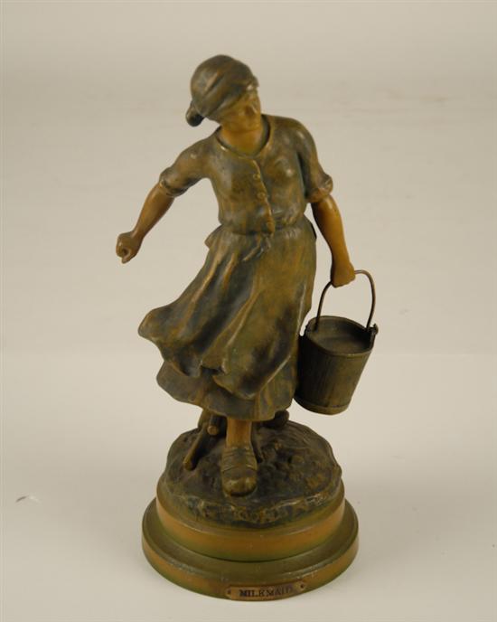 Appraisal: A L th C Spelter Figure Milkmaid of maiden carrying