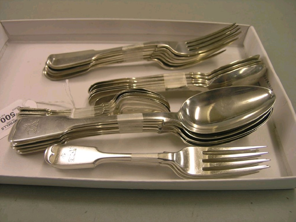 Appraisal: A matched set of silver fiddle pattern cutlery consisting of