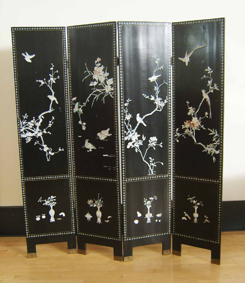 Appraisal: Chinese four panel folding screen x