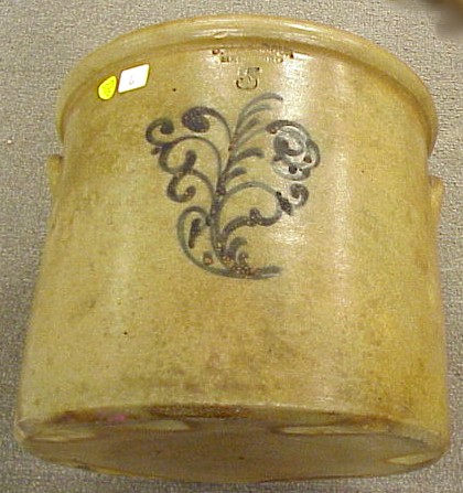 Appraisal: Five gallon stoneware crock impressed O H Seymour Hartford cobalt