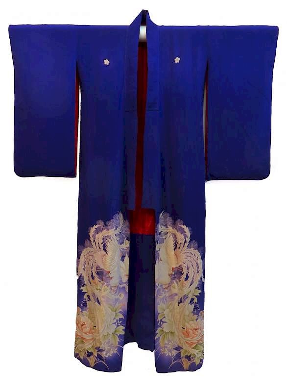 Appraisal: Blue Kimono Blue Kimono Description Blue kimono with red and