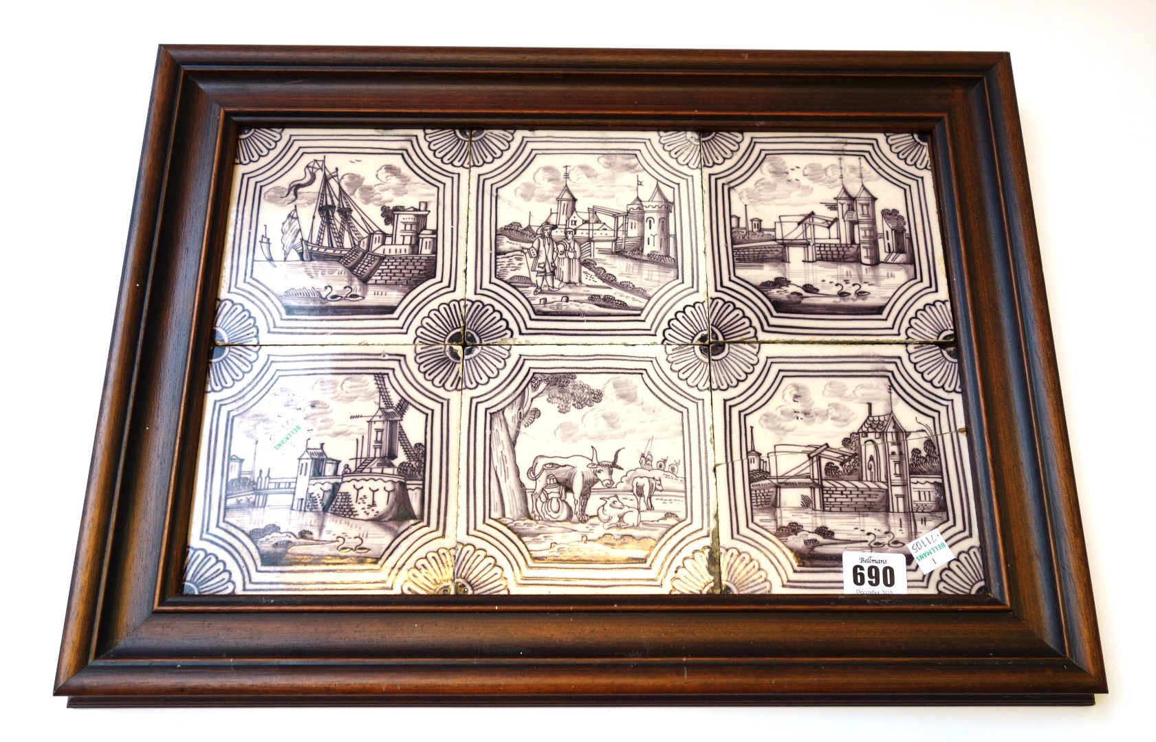 Appraisal: A Dutch Delft tile panel mid th century comprising of