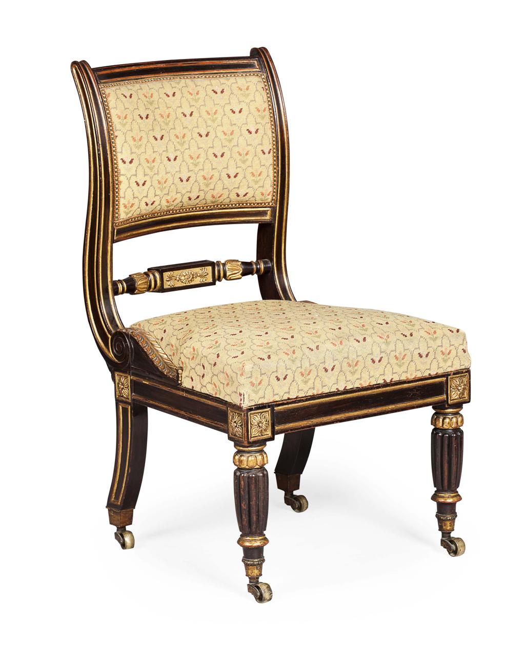 Appraisal: REGENCY SCUMBLED AND PARCEL GILT MAHOGANY SIDE CHAIR CIRCA the