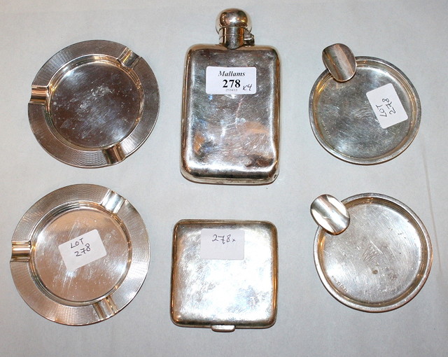 Appraisal: A SILVER HIP FLASK with hinged top a silver cigarette