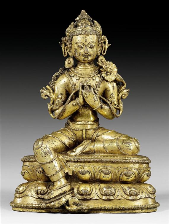 Appraisal: A GILT COPPER ALLOY FIGURE OF MAITREYA SEATED IN LALITASANA