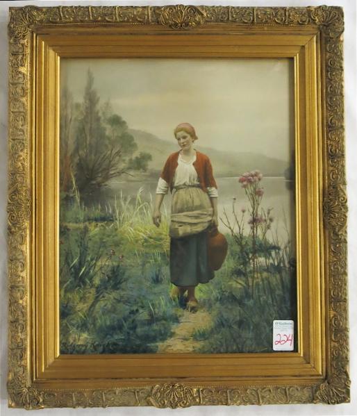 Appraisal: DANIEL RIDGEWAY KNIGHT HAND COLORED PHOTOGRAVURE Pennsylvania - woman in