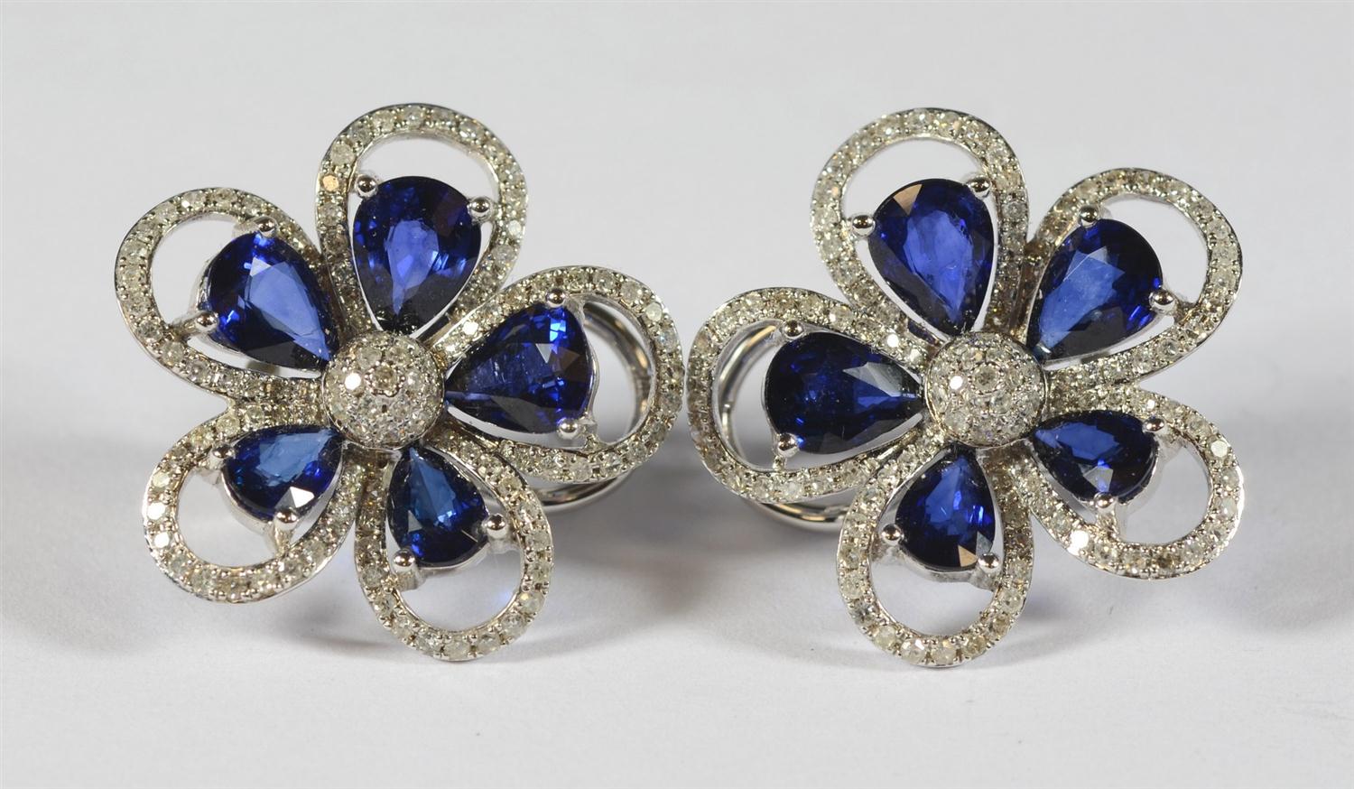 Appraisal: Effy K WG diamond and sapphire flower form earring set